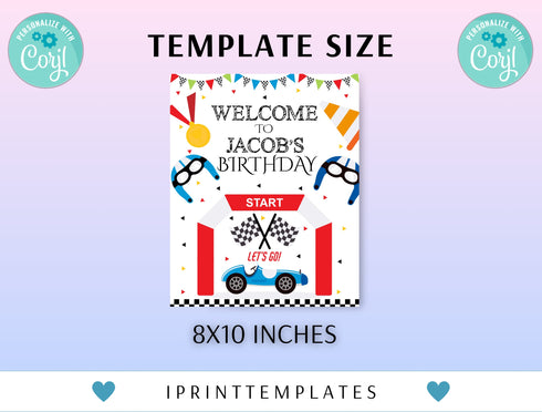 Editable Race Car Birthday Party Welcome Signs, Racecar Welcome Sign Decorations, Racing Birthday Party Sign Instant Download, Printable