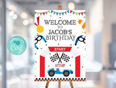 Editable Race Car Birthday Party Welcome Signs, Racecar Welcome Sign Decorations, Racing Birthday Party Sign Instant Download, Printable