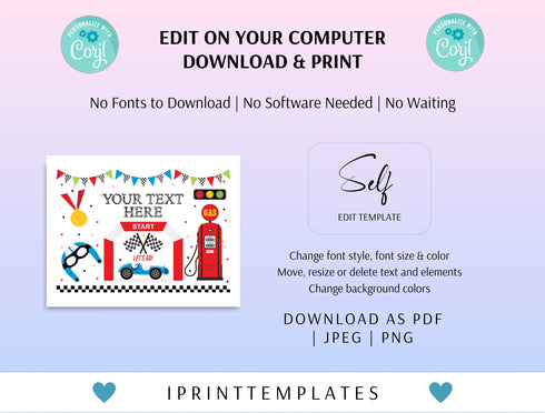 Editable Race Car Food Tags, Racecar Party, Buffet Racing Car, Tent Card, Food Labels, Place Cards, Table Card, Printable Instant Download