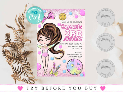 Editable Gymnastics Invitation, Gymnastics Party Invite, Girls Gymnastics Invitation, Gymnastics Birthday Party Invite, Instant Download