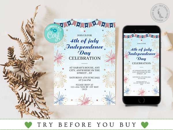 4th of July Invitation Template, Printable Fourth of July Bbq Invitation, Independence Day Invite, Party in Usa E-Invite Digital, Corjl