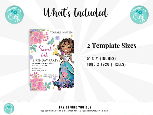 Editable Encanto Birthday Invitation Template, Encanto Invite, Encanto Party, Girls Birthday Invitation, Encanto Kids Party, Editable Corjl