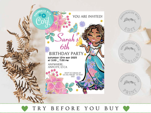 Editable Encanto Birthday Invitation Template, Encanto Invite, Encanto Party, Girls Birthday Invitation, Encanto Kids Party, Editable Corjl