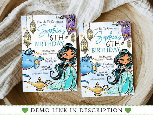 Princess Jasmine Birthday Invitation, Jasmine Invitation, Jasmine Party, Jasmine Invites, Editable Invitation, Digital Card