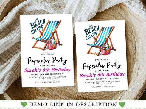 Editable Beach Party Invitation, Girl Birthday Invitation, Surf's Up, Summer Party, Swimming, Beach Party, Printable, Digital, Instant