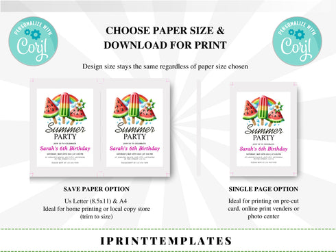 Summer Party Invitation, Summer Party Invitation, Summer Invites, Summer Birthday Party Invitation, Summer Party with Corjl, Summer