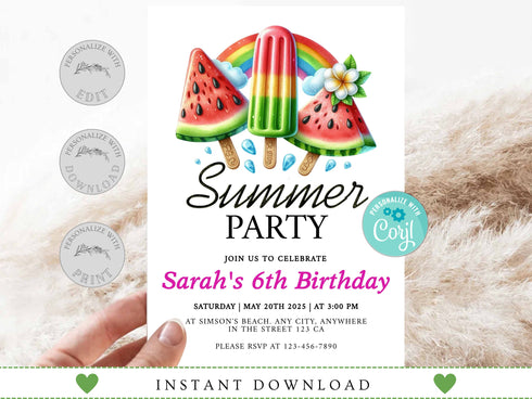 Summer Party Invitation, Summer Party Invitation, Summer Invites, Summer Birthday Party Invitation, Summer Party with Corjl, Summer
