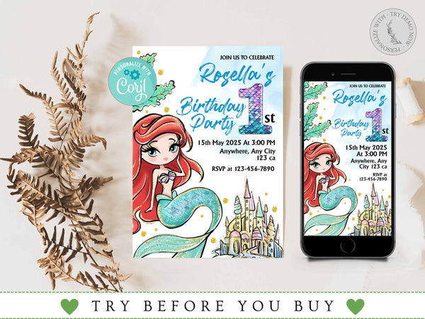 Mermaid Birthday Invitation, Editable Mermaid Party Invite, Under the Sea Birthday Invitation Template, Instant Download Printable Invite