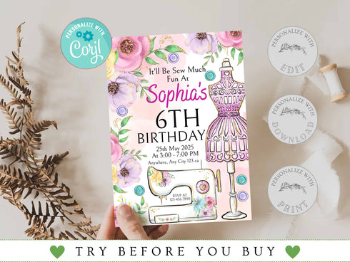 Sewing Invitation, Sew Theme Birthday, Sewing Party Invite, Sewing Invite, Sewing Machine Invitations, Sewing Birthday Party Invitations