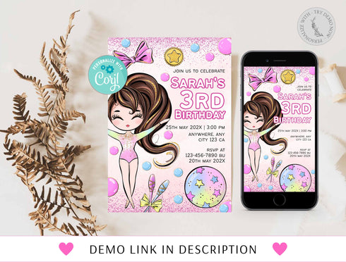 Editable Gymnastics Birthday Bundle, Diy Gymnastic Party Printable, Invitation, Thank You Card, Welcome Sign, Diy Edit Corjl