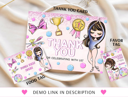 Editable Gymnastics Birthday Bundle, Diy Gymnastic Party Printable, Invitation, Thank You Card, Welcome Sign, Diy Edit Corjl