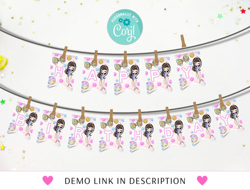 Gymnastics Birthday Banner, Happy Birthday, Editable Girls Gymnastics Party, Tumbling Party Decor, Printable Garland Gym Dance Party