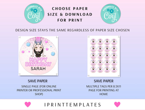 Gymnastics Birthday Party Cupcake Toppers, Gymnastics Cupcake Toppers, Instant Download, Editable Gymnastics Cupcake Toppers