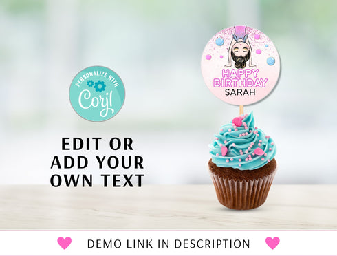 Gymnastics Birthday Party Cupcake Toppers, Gymnastics Cupcake Toppers, Instant Download, Editable Gymnastics Cupcake Toppers