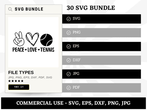 Tennis SVG Bundle | Tennis Racket SVG PNG DXF EPS | Sports Clipart Cut Files for Cricut | Tennis Ball Vector Design
