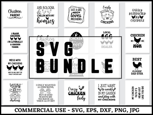 Chicken SVG Bundle | Chicken PNG DXF EPS | Farm Chicken Silhouette Cut Files for Cricut | Sublimation Shirt Design Vector