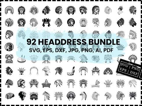 Headdress SVG Bundle | Head Dress SVG PNG DXF EPS | Headdress Monogram Clipart Cut Files for Cricut | Tribal Vector Design