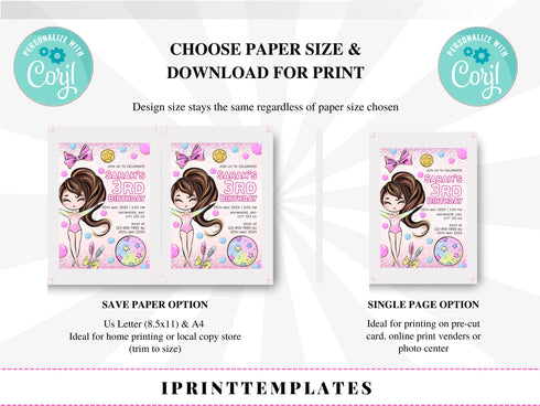 Editable Gymnastics Invitation, Gymnastics Party Invite, Girls Gymnastics Invitation, Gymnastics Birthday Party Invite, Instant Download