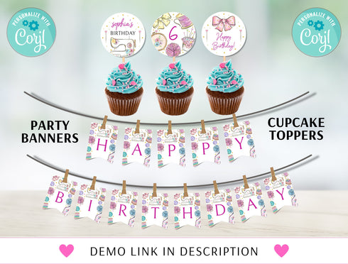 Editable Sewing Birthday Invitation Bundle Template, Sewing Welcome Custom Sign, Sewing Label, Sewing Party Decor