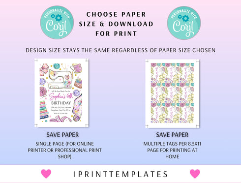 Editable Sewing Birthday Invitation Bundle Template, Sewing Welcome Custom Sign, Sewing Label, Sewing Party Decor