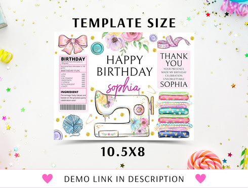 Sewing Chip Bag Label Template, Editable Chips Wrapper, Party Favor, Girl Sewing Birthday Party, Sewing, Instant Download