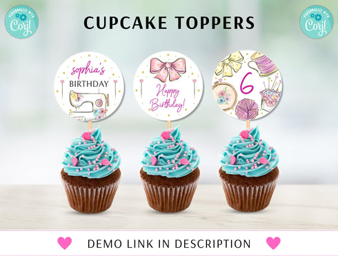 Sewing Cupcake Toppers, Instant Download, Sewing Cupcake Toppers, Editable Sewing Cupcake Toppers, Printable Sewing Cupcake