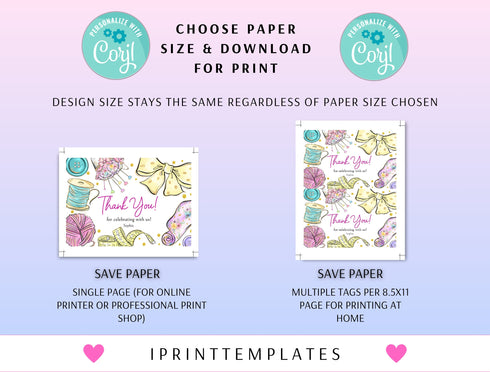 Sewing Birthday Thank You Card, Sewing Party, Sewing Birthday Thank You Template, Sewing Party Girls, Editable Instant Download