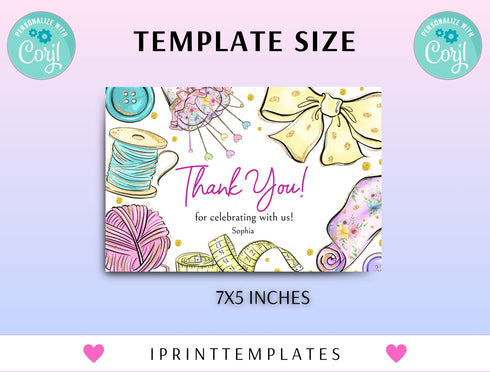 Sewing Birthday Thank You Card, Sewing Party, Sewing Birthday Thank You Template, Sewing Party Girls, Editable Instant Download