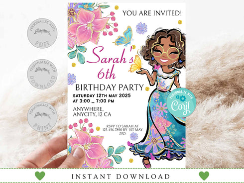 Editable Encanto Birthday Invitation Template, Encanto Invite, Encanto Party, Girls Birthday Invitation, Encanto Kids Party, Editable Corjl