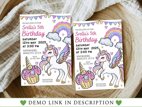 Unicorn and Rainbows Birthday Invitation, Magical Unicorn Party Invitation, Unicorn Birthday Invitation, Unicorn Invite, Rainbow Invite