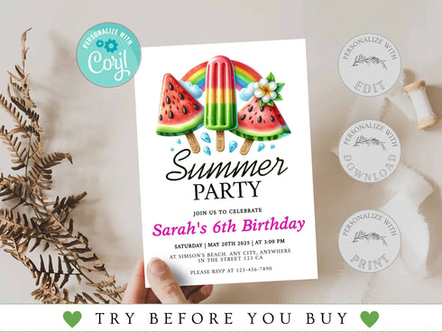 Summer Party Invitation, Summer Party Invitation, Summer Invites, Summer Birthday Party Invitation, Summer Party with Corjl, Summer