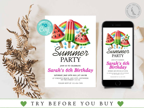 Summer Party Invitation, Summer Party Invitation, Summer Invites, Summer Birthday Party Invitation, Summer Party with Corjl, Summer