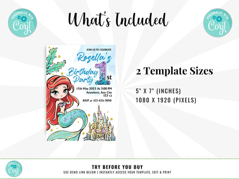 Mermaid Birthday Invitation, Editable Mermaid Party Invite, Under the Sea Birthday Invitation Template, Instant Download Printable Invite