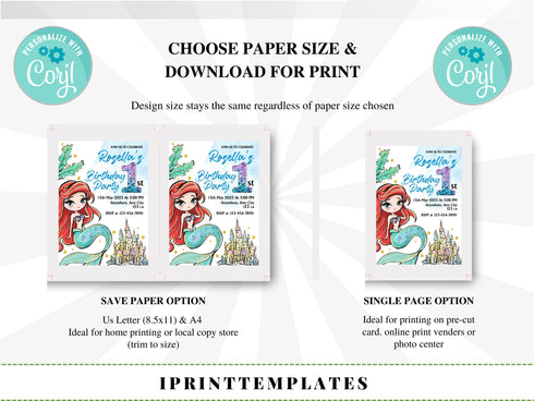 Mermaid Birthday Invitation, Editable Mermaid Party Invite, Under the Sea Birthday Invitation Template, Instant Download Printable Invite