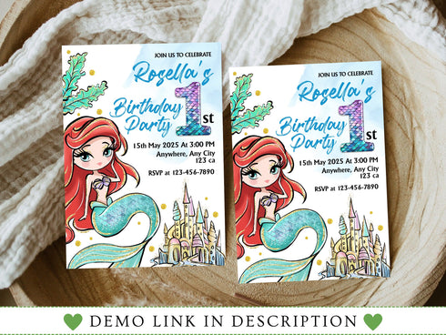 Mermaid Birthday Invitation, Editable Mermaid Party Invite, Under the Sea Birthday Invitation Template, Instant Download Printable Invite