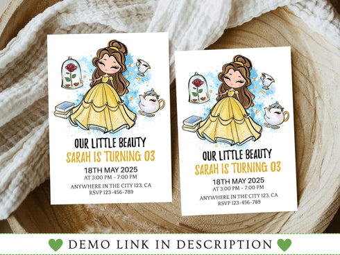 Beauty and the Beast Birthday Invitation, Princess Birthday Party Invite, Printable Editable Birthday Invitation, Birthday Girls, Corjl