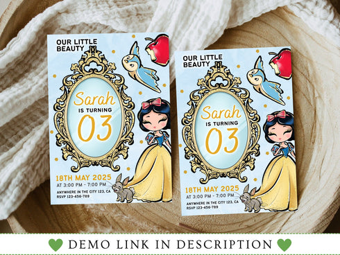 Snow White Birthday Invitation, Snow Princess Invitation, Instant Download, Princess Birthday Party Invite, Editable Template, Corjl
