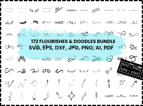 Flourishes SVG Bundle | Doodles SVG | Design Elements SVG PNG DXF EPS | Decorative Flourish Cut Files for Cricut | Clipart Vector Set