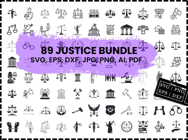 Justice SVG Bundle | Scales of Justice SVG PNG DXF EPS | Lady Justice Gavel Court SVG Cut Files for Cricut | Law Legal Vector Design