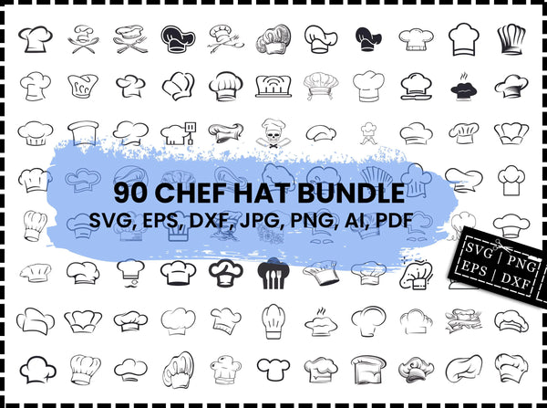 Chef Hat SVG Bundle | Chef Hat SVG PNG DXF EPS | Cook Kitchen SVG Cut Files for Cricut | Chef Hat Vector Clipart Design