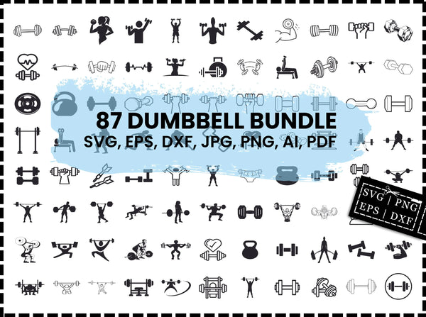 Dumbbell SVG Bundle | Fitness Gym SVG | Dumbbell Barbell Kettlebell SVG PNG DXF EPS | Workout Muscle Cut Files for Cricut | Gym Clipart Design