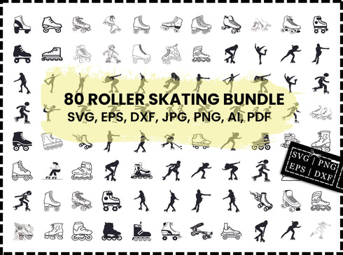 Roller Skating SVG Bundle | Roller Skater SVG PNG DXF EPS | Roller Derby Skate Cut Files for Cricut | Skating Vector Clipart Design
