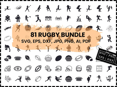 Rugby SVG Bundle | Rugby Ball Player SVG PNG DXF EPS | Rugby Clipart Cut Files for Cricut | Sports Vector Design