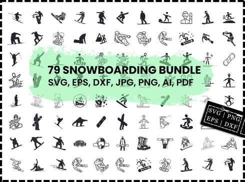Snowboarding SVG Bundle | Snowboard SVG PNG DXF EPS | Snowboarding Silhouette Cut Files for Cricut | Winter Sports Vector Design