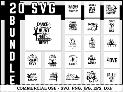 Ballet SVG Bundle | Ballerina SVG PNG DXF EPS | Ballet Silhouette Cut Files for Cricut | Dance Clipart Vector Design