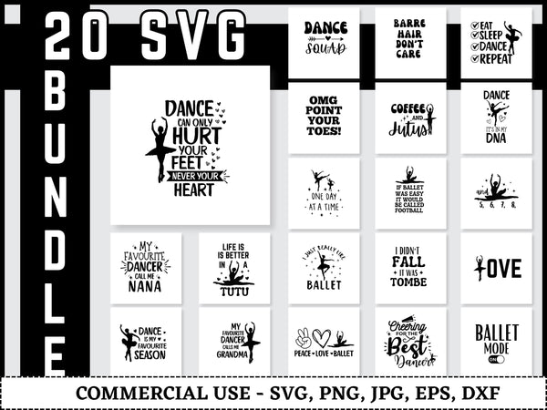 Ballet SVG Bundle | Ballerina SVG PNG DXF EPS | Ballet Silhouette Cut Files for Cricut | Dance Clipart Vector Design