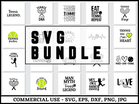 Tennis SVG Bundle | Tennis Racket SVG PNG DXF EPS | Sports Clipart Cut Files for Cricut | Tennis Ball Vector Design