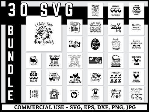 Chicken SVG Bundle | Chicken PNG DXF EPS | Farm Chicken Silhouette Cut Files for Cricut | Sublimation Shirt Design Vector
