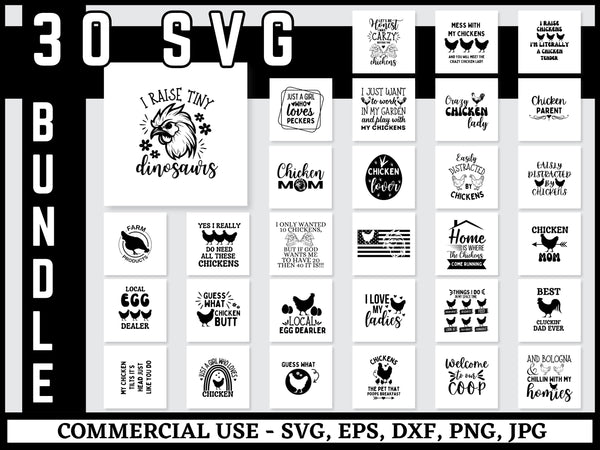 Chicken SVG Bundle | Chicken PNG DXF EPS | Farm Chicken Silhouette Cut Files for Cricut | Sublimation Shirt Design Vector