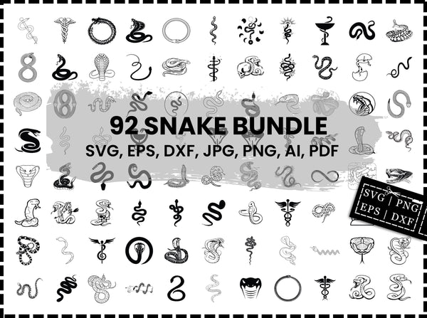 Snake SVG Bundle | Reptile Snake SVG | Snake Head SVG | Black Snake Clipart PNG | Cricut Cut Files | DXF EPS Vector | Download